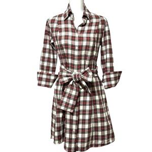 FINE GARMENTS BY BELL Red Green Classic Plaid Shirt Dress 100% Cotton Sz 6 USA